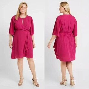 NWT CITY CHIC Jolie Wrap Dress Knee Length in Magenta 18